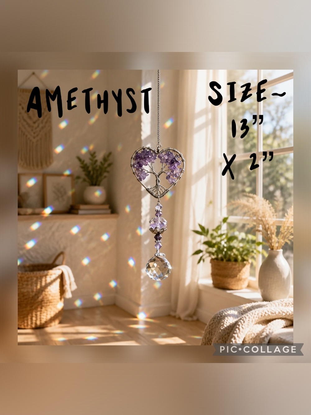 Amethyst Heart Crystal Suncatcher - Purple